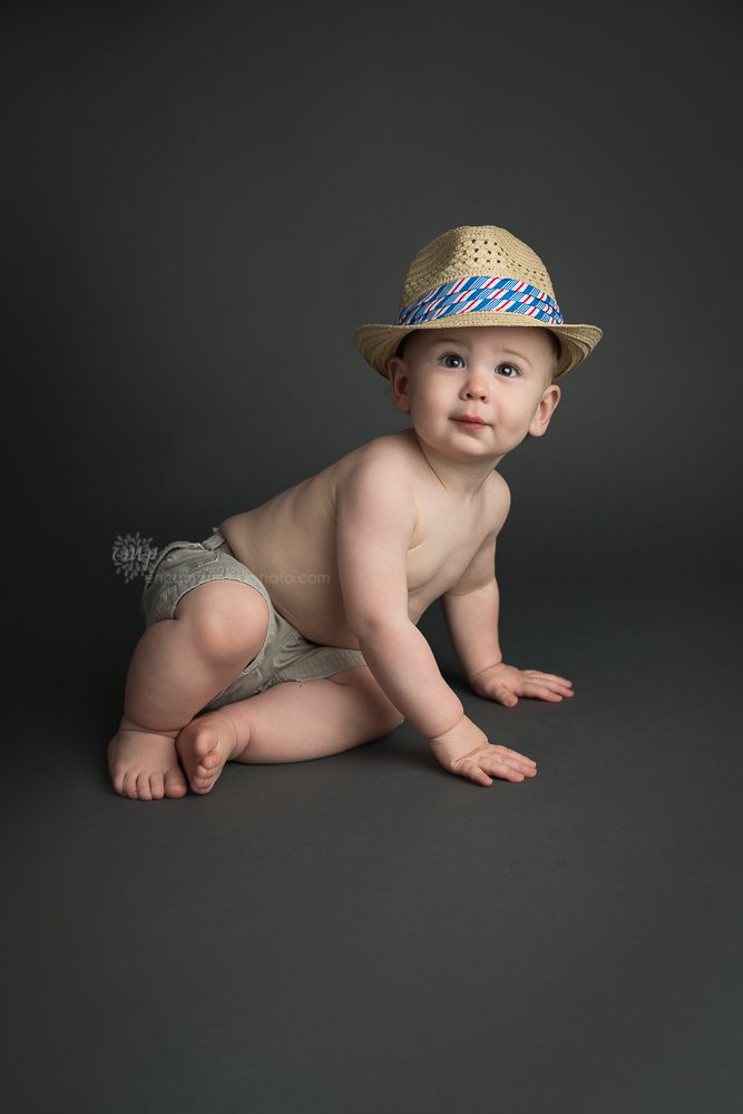 One year old boy in hat