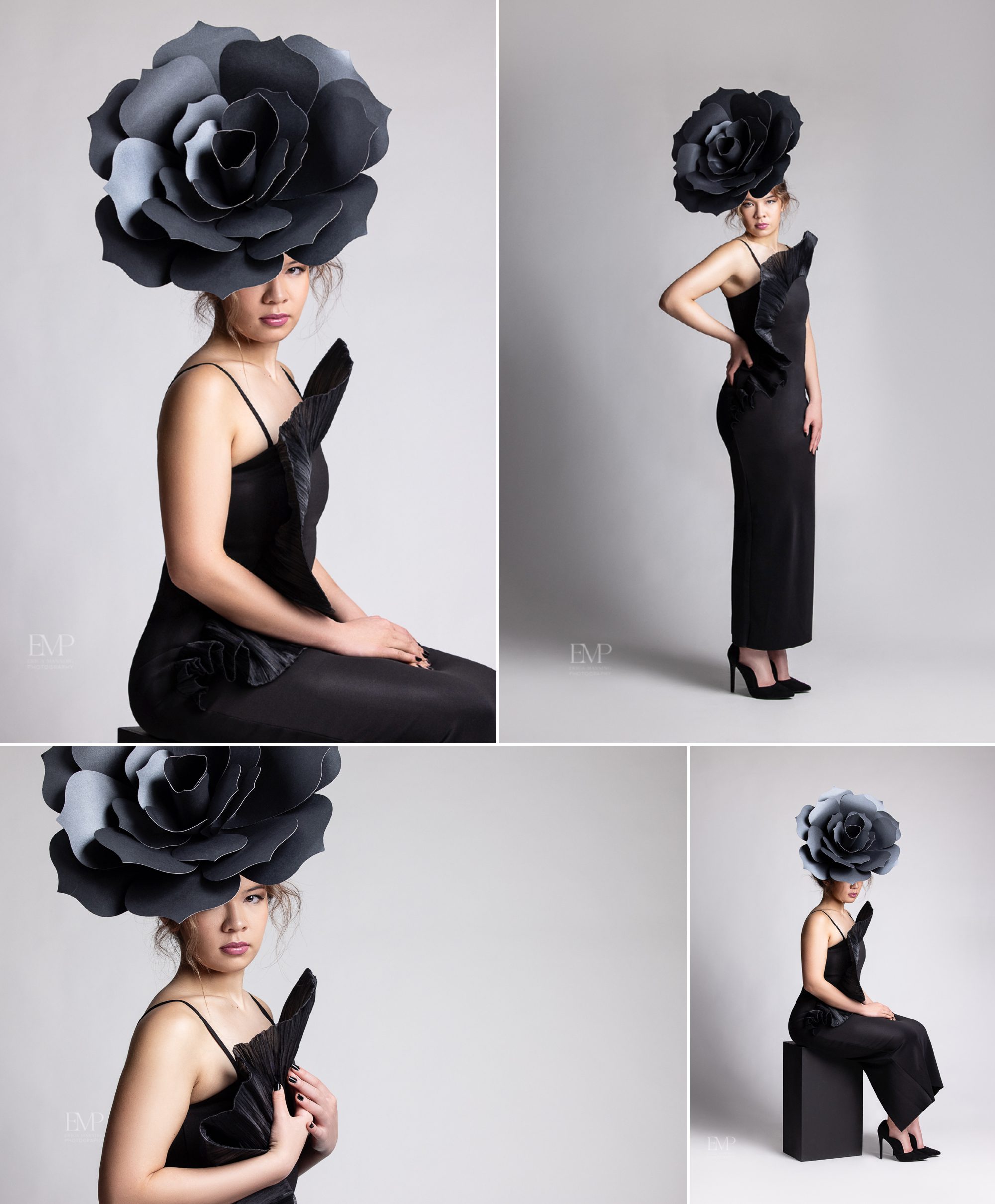 Hi Fashion Vogue Style Studio Session girl with flower hat 
