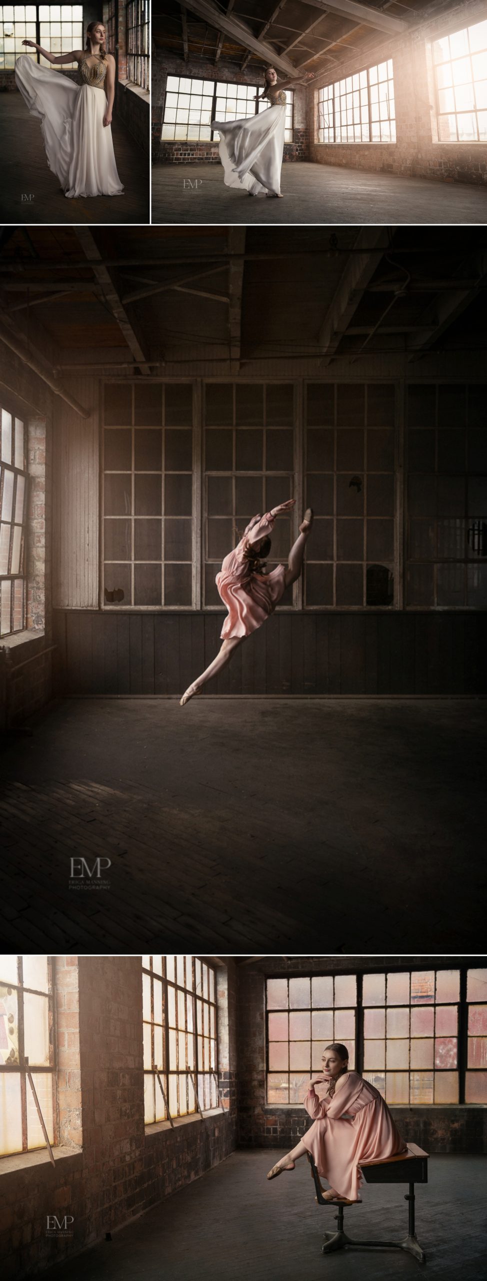 High school senior dancer in warehouse 
