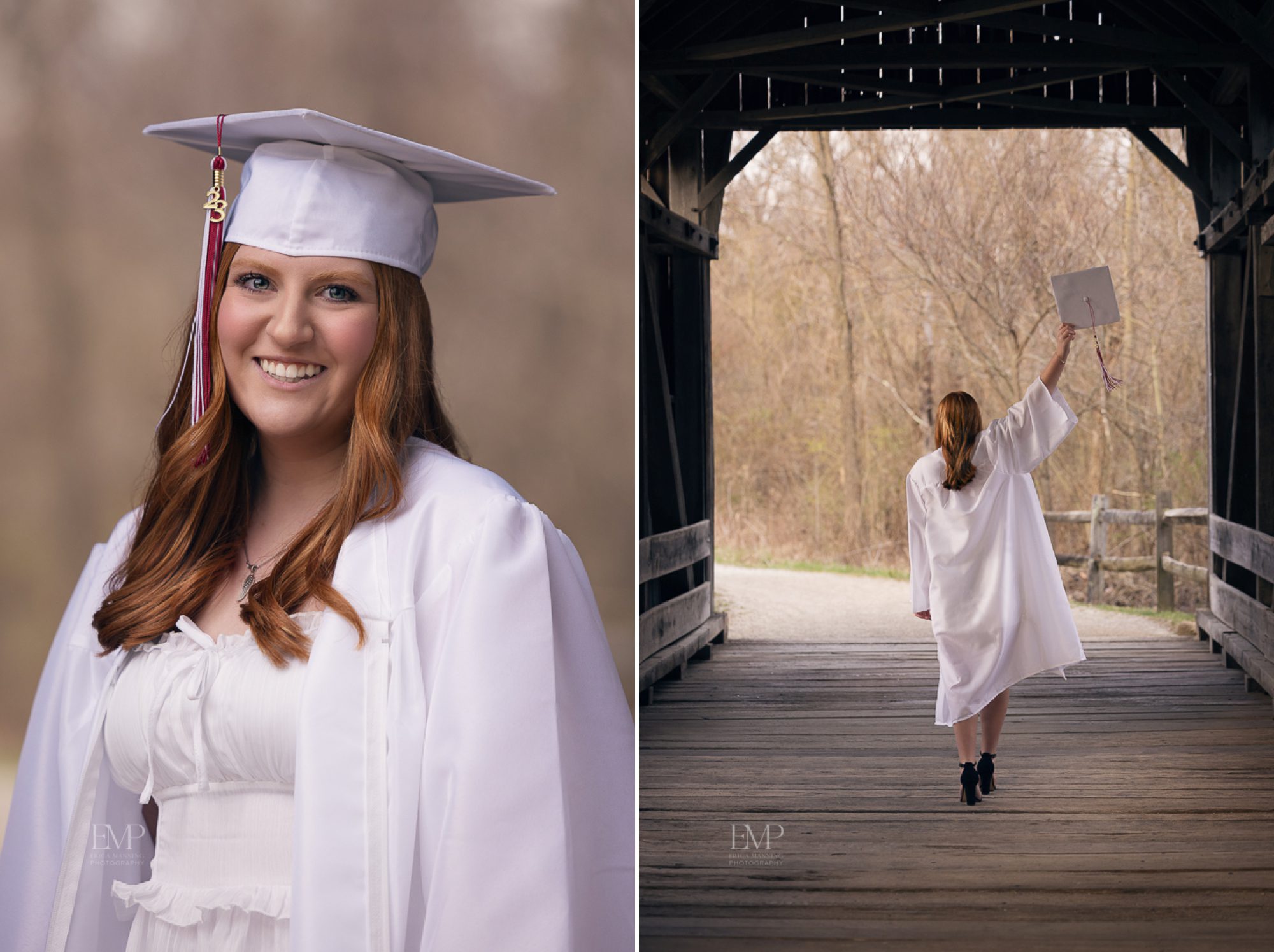 High school senior girl in cap and gown 