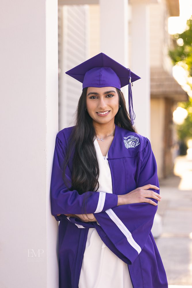 High school senior girl in cap and gown
