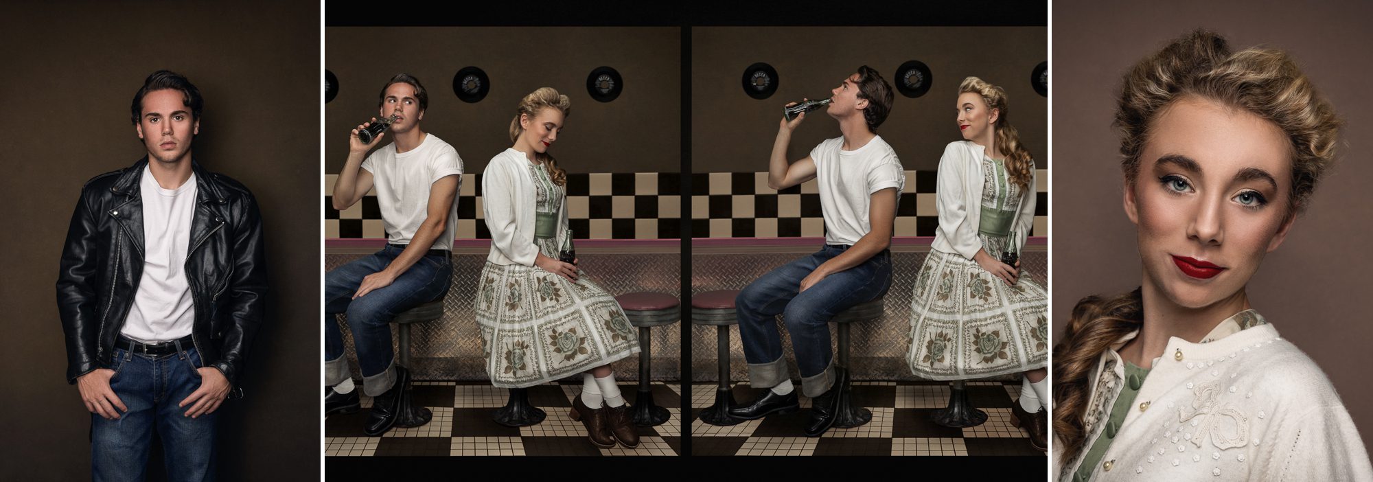 1950s scene girl and boy in diner