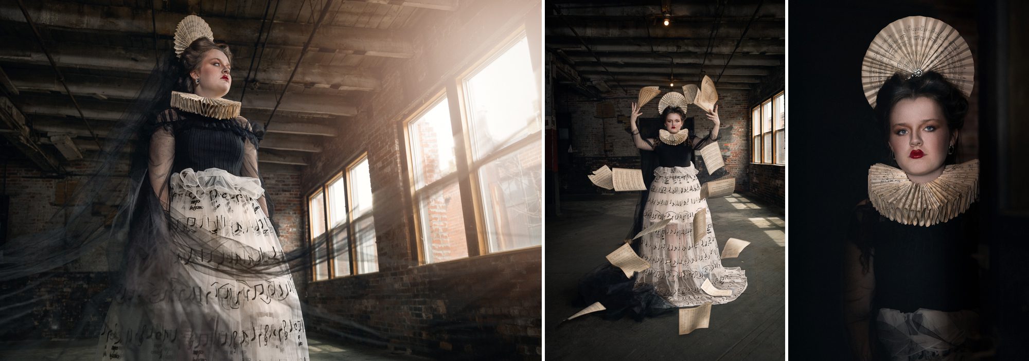 Musician creative styled photos in urban warehouse
