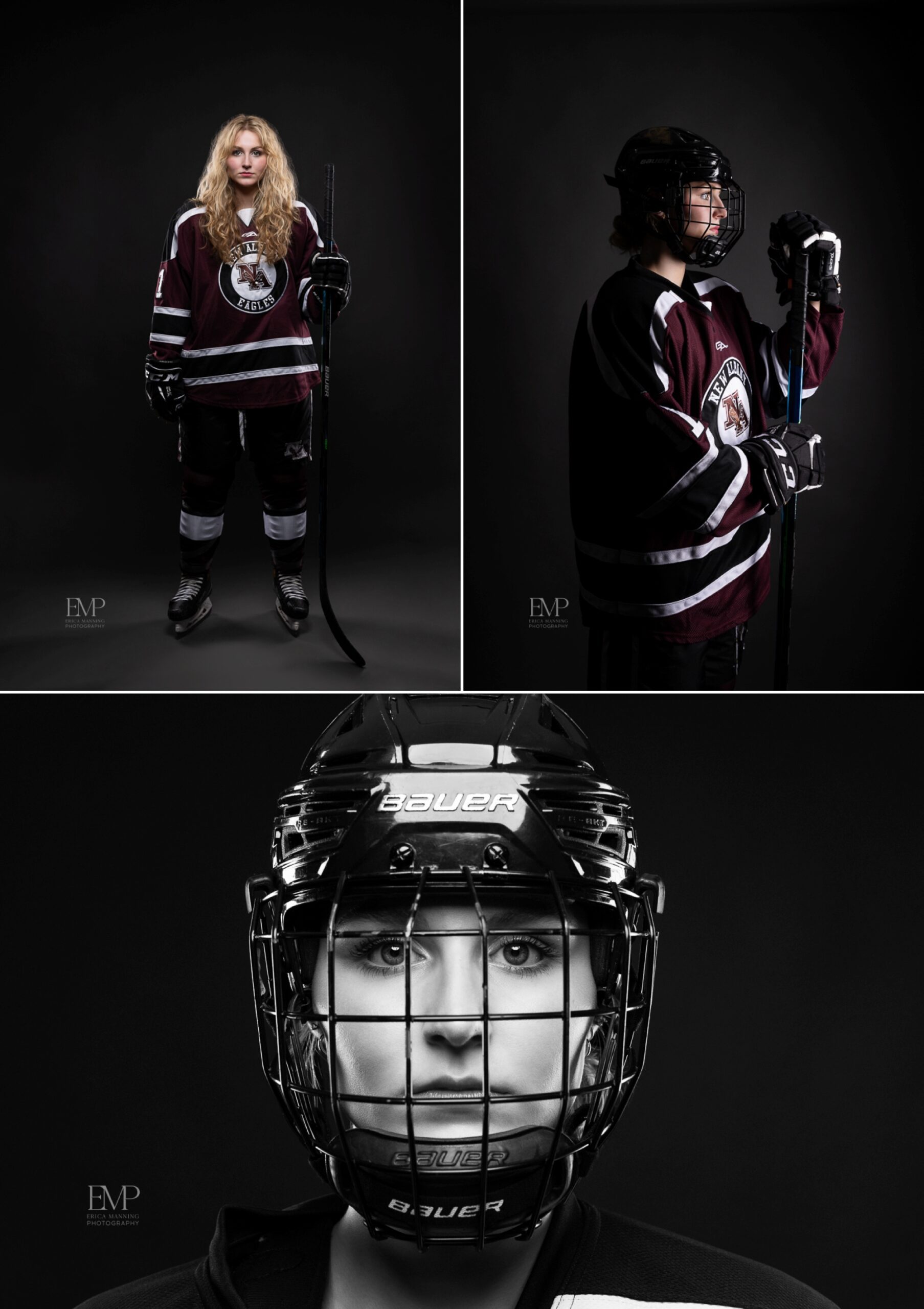 High School Senior Girl hockey player studio photos