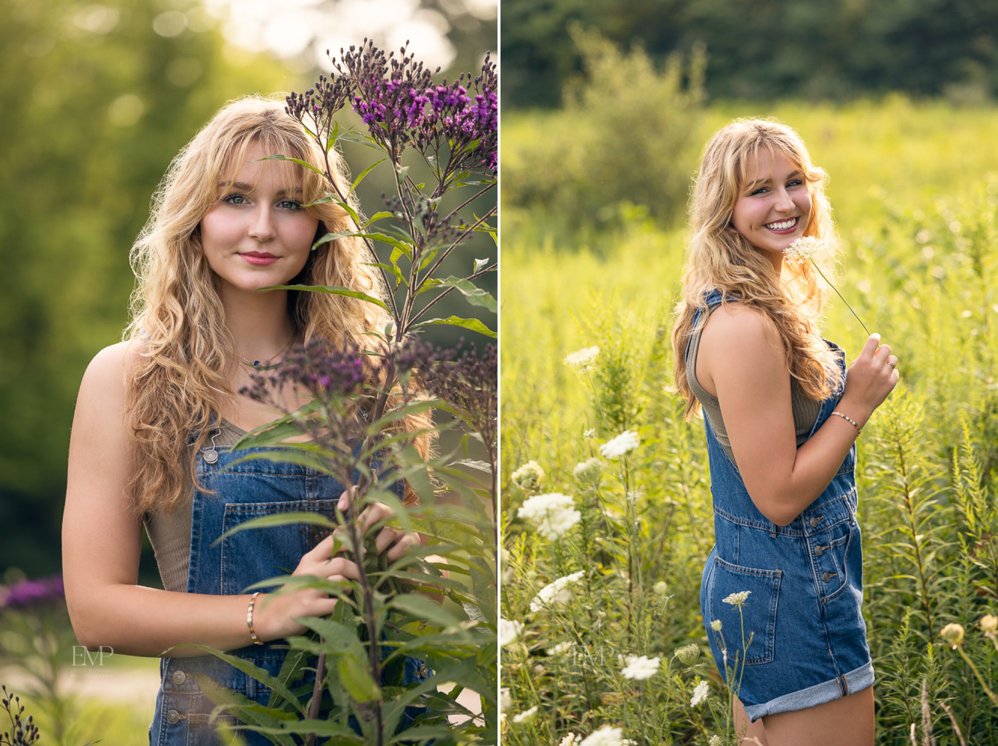 High school senior girl in flower fields