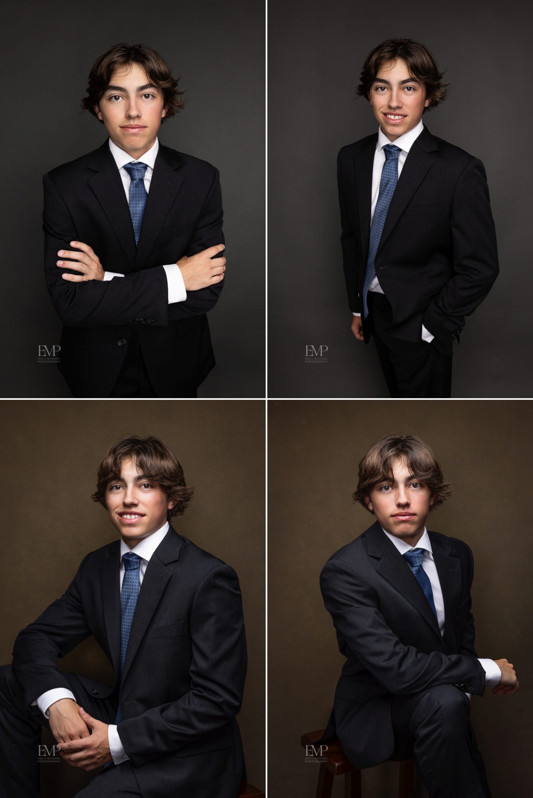 High school senior guy in suit studio photos