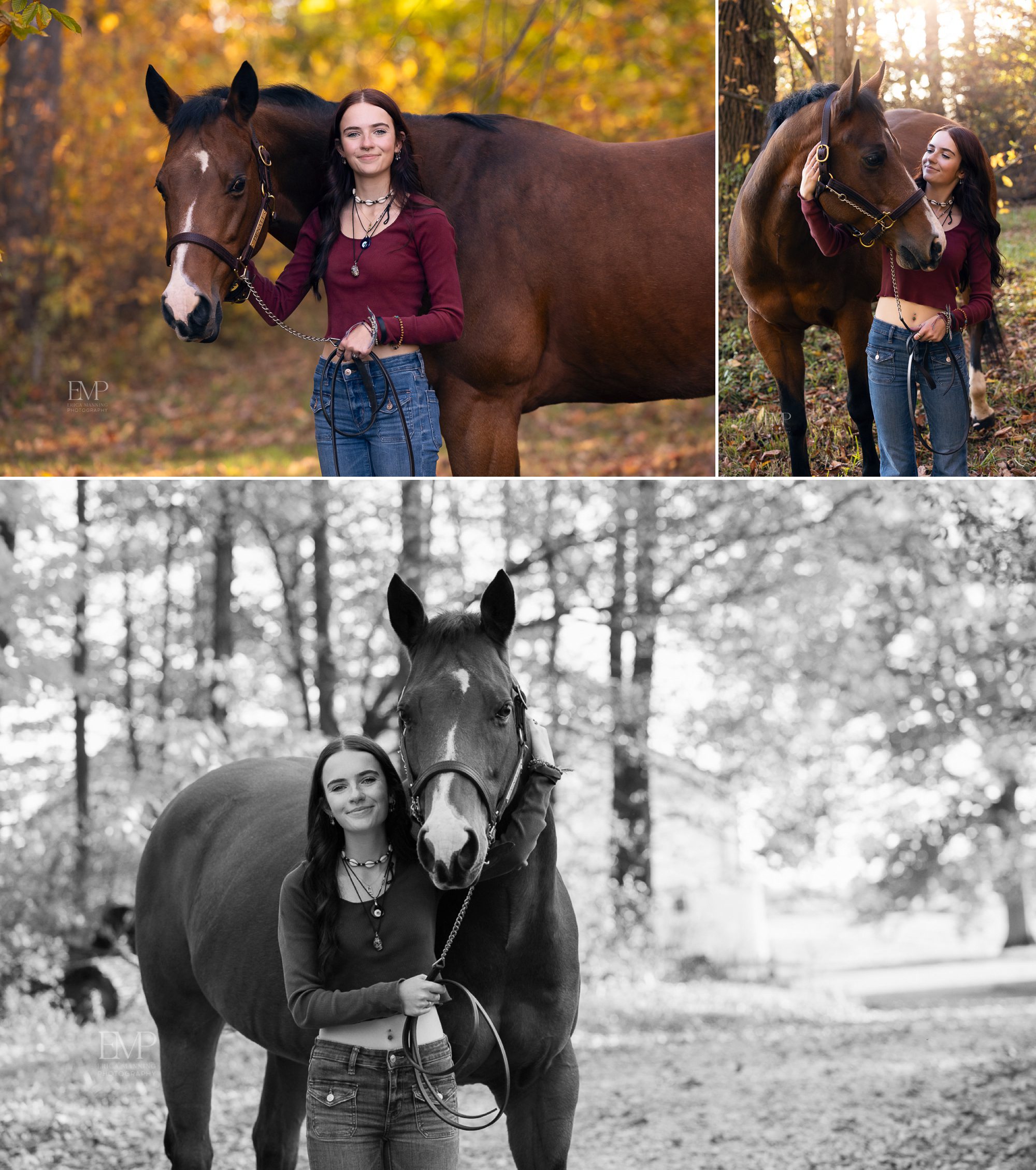 High school senior girl with chestnut horse