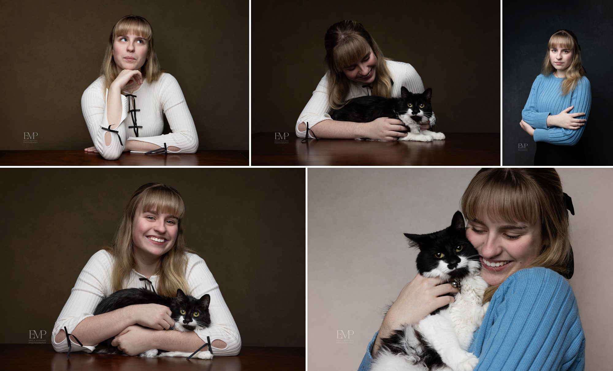 High school senior girl with cat in studio