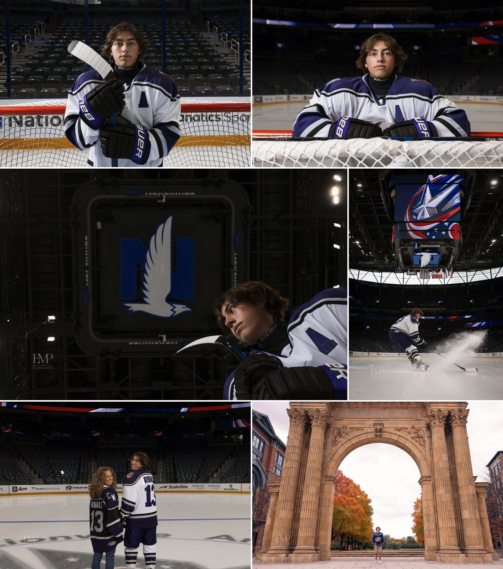 High school senior hockey player on ice in Nationwide Arena