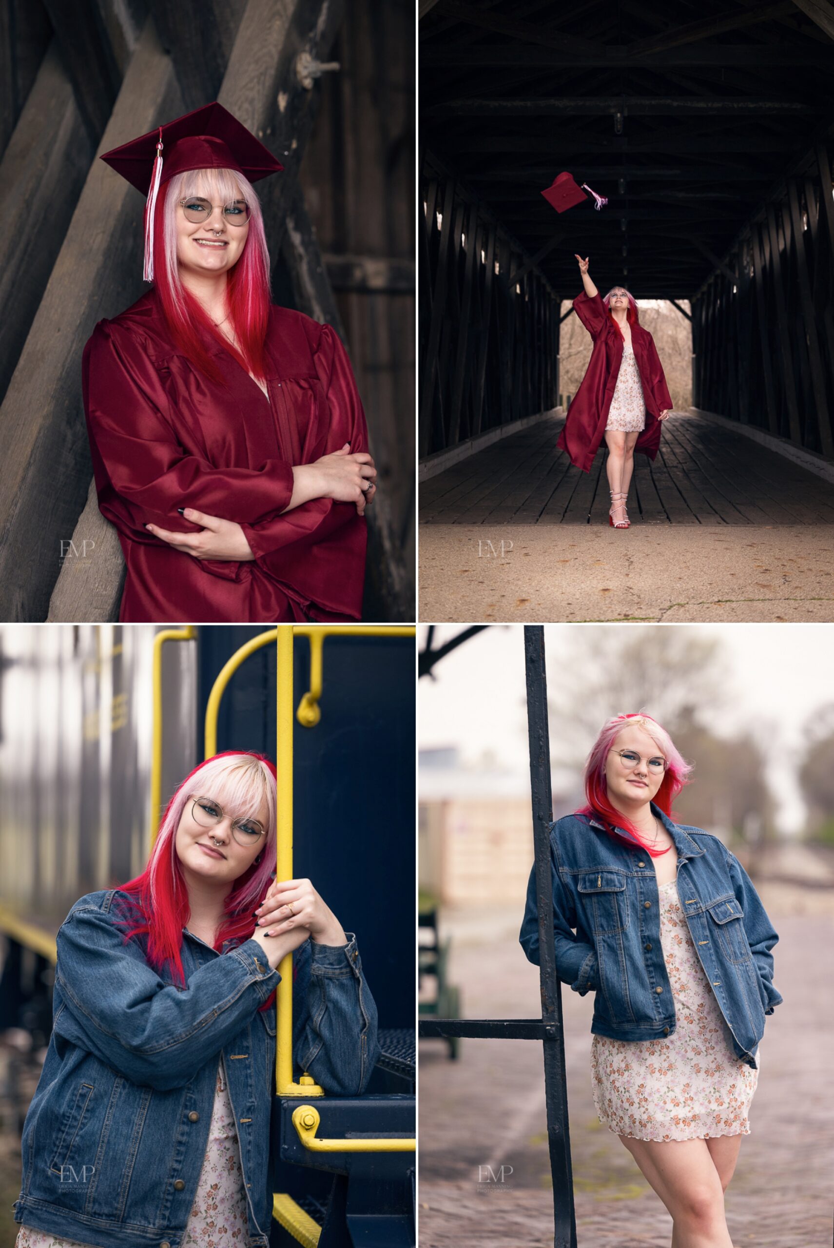 High school senior girl  with pink hair in cap and gown