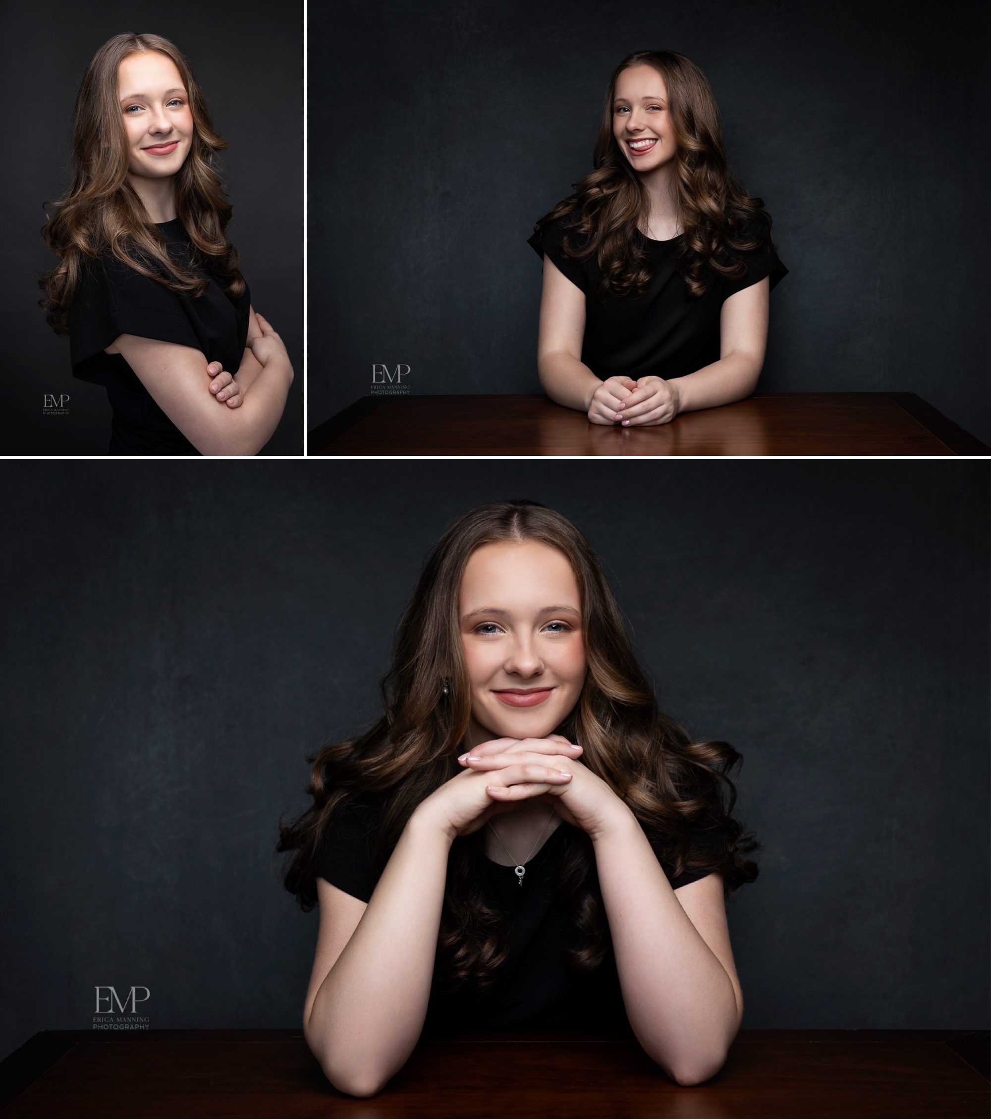High school senior girl in business casual attire.