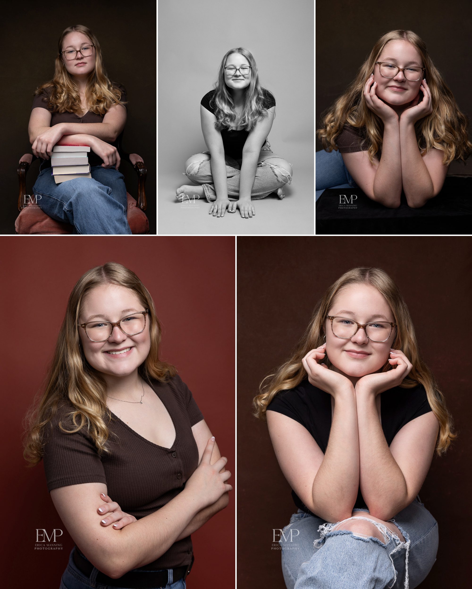 High school senior girl casual studio portraits