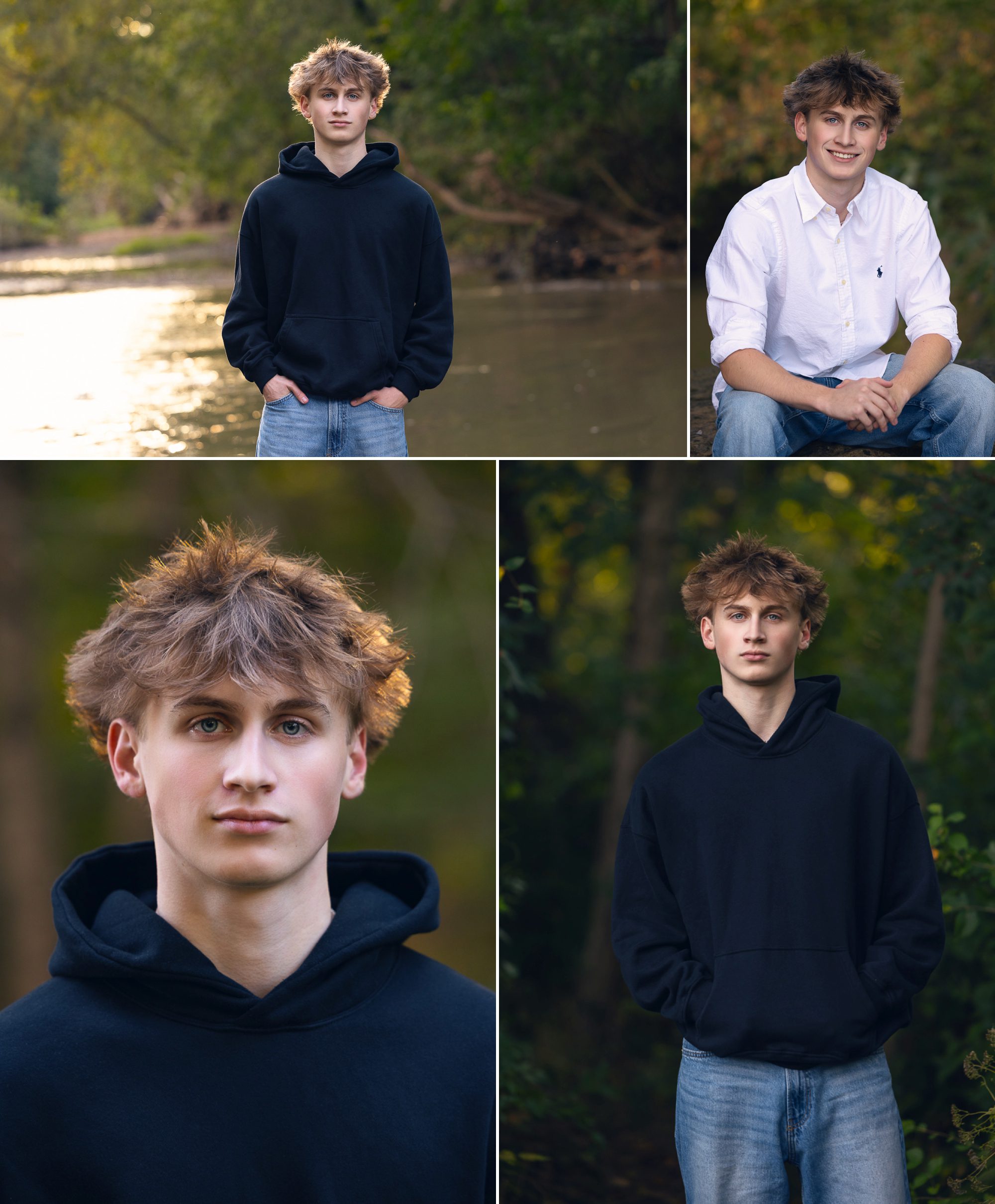 High school senior guy casual in outdoor portraits