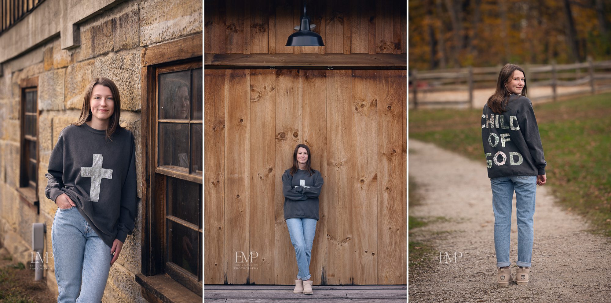 High school senior girl with cross sweatshirt child of God