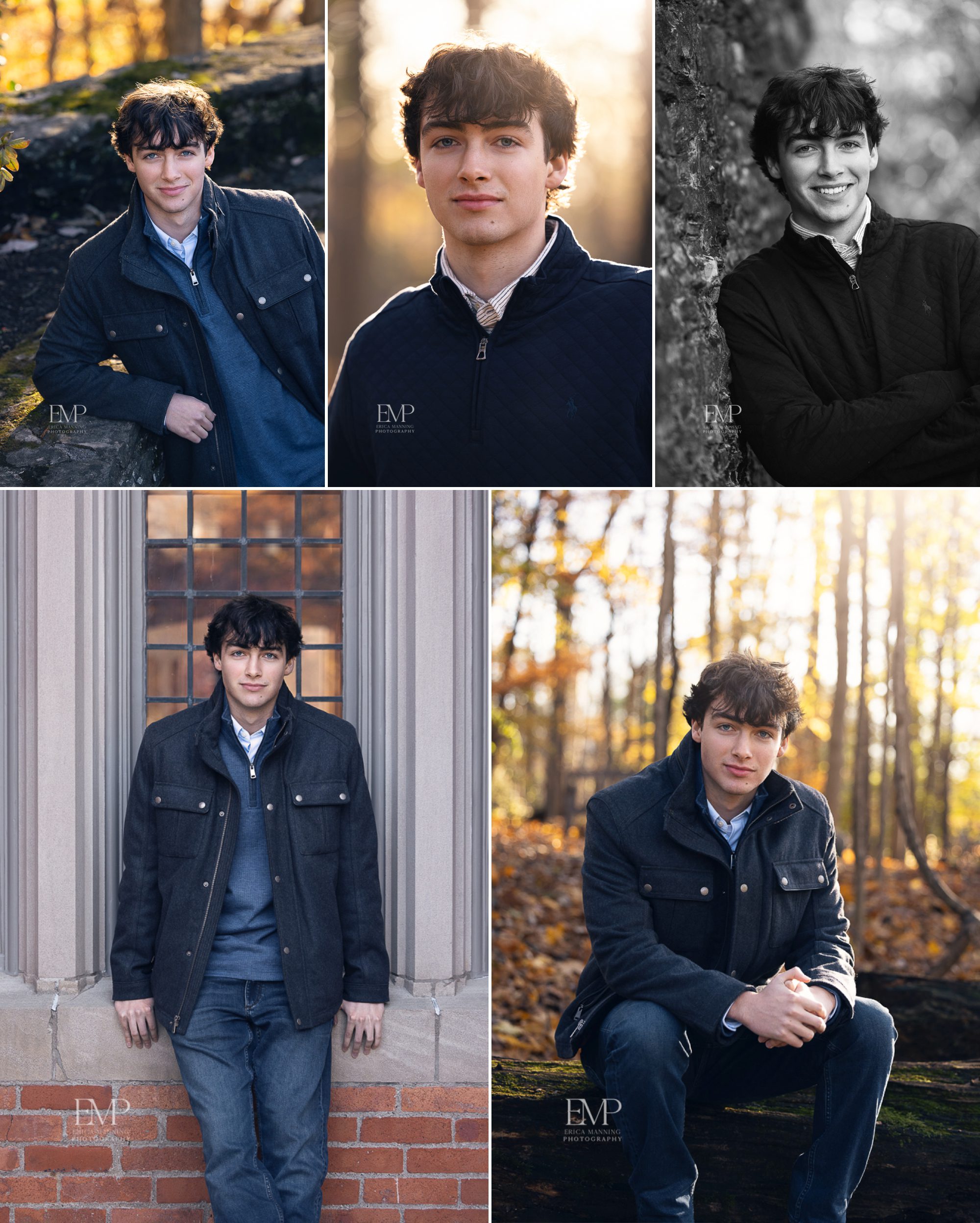 High school senior guy in park setting