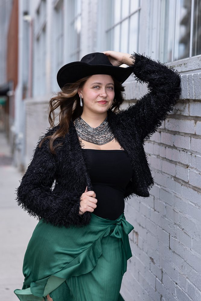 High school senior girl in urban setting