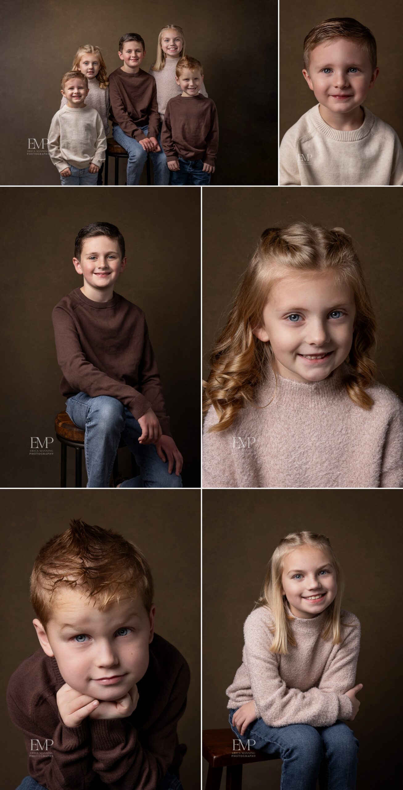 Family of 5 grandchildren studio portrait
