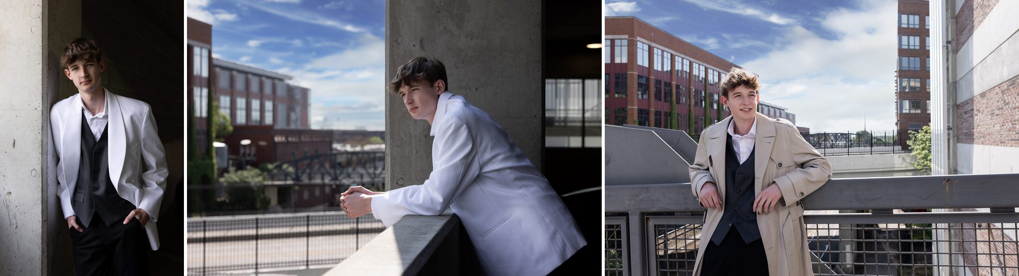 High school senior guy in urban setting