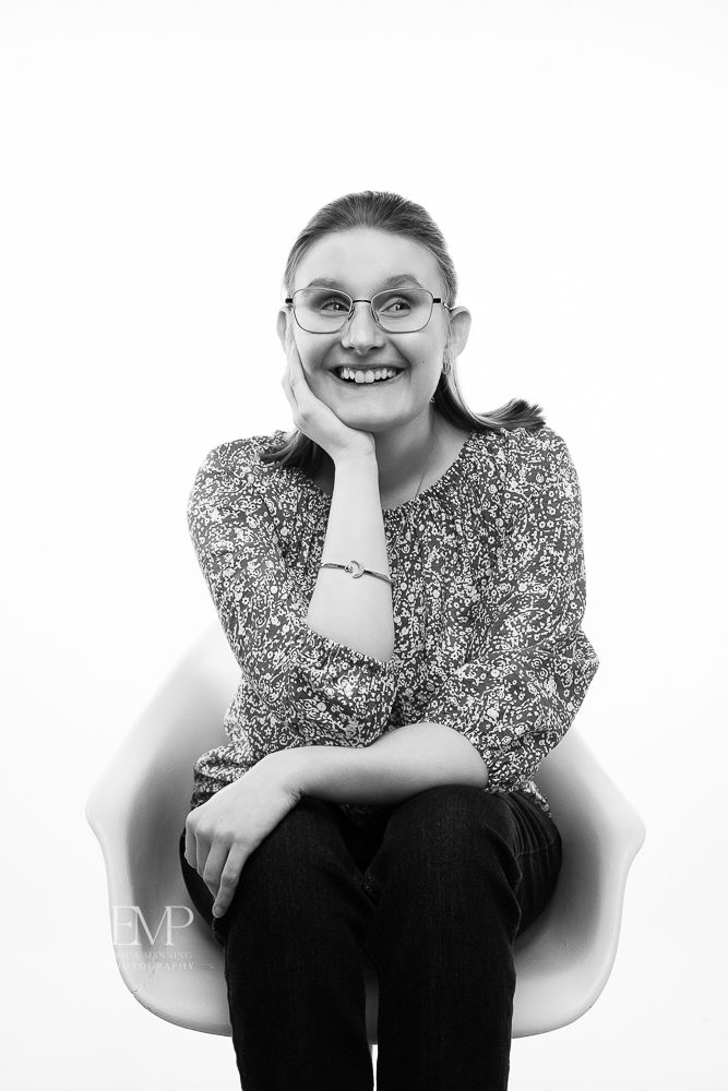 Blind high school senior girl in studio portraits