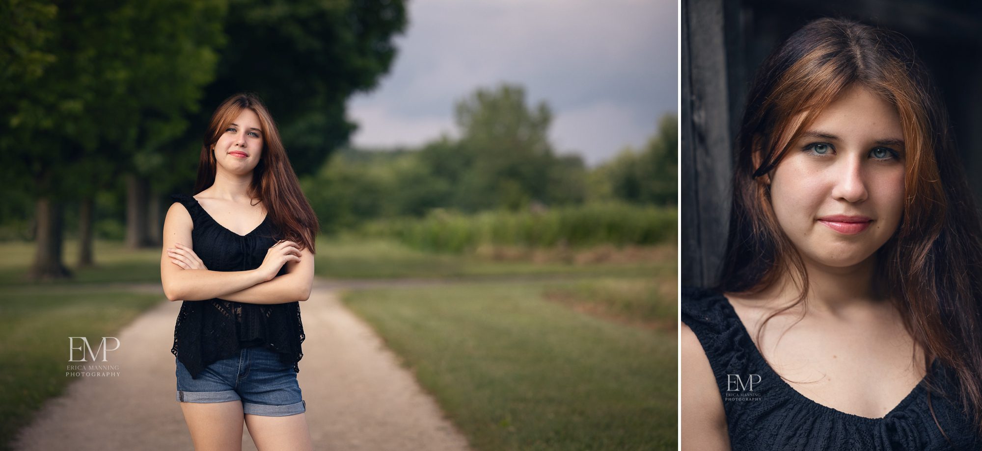 High school senior girl casually dressed at park
