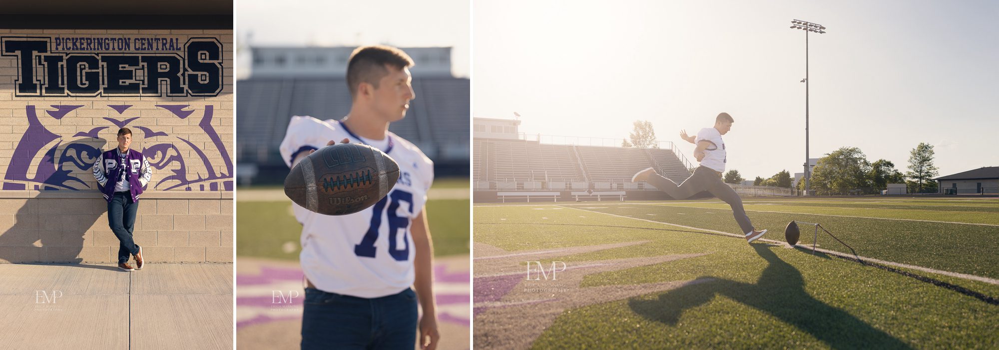 High School Senior guy football outdoor stadium portraits