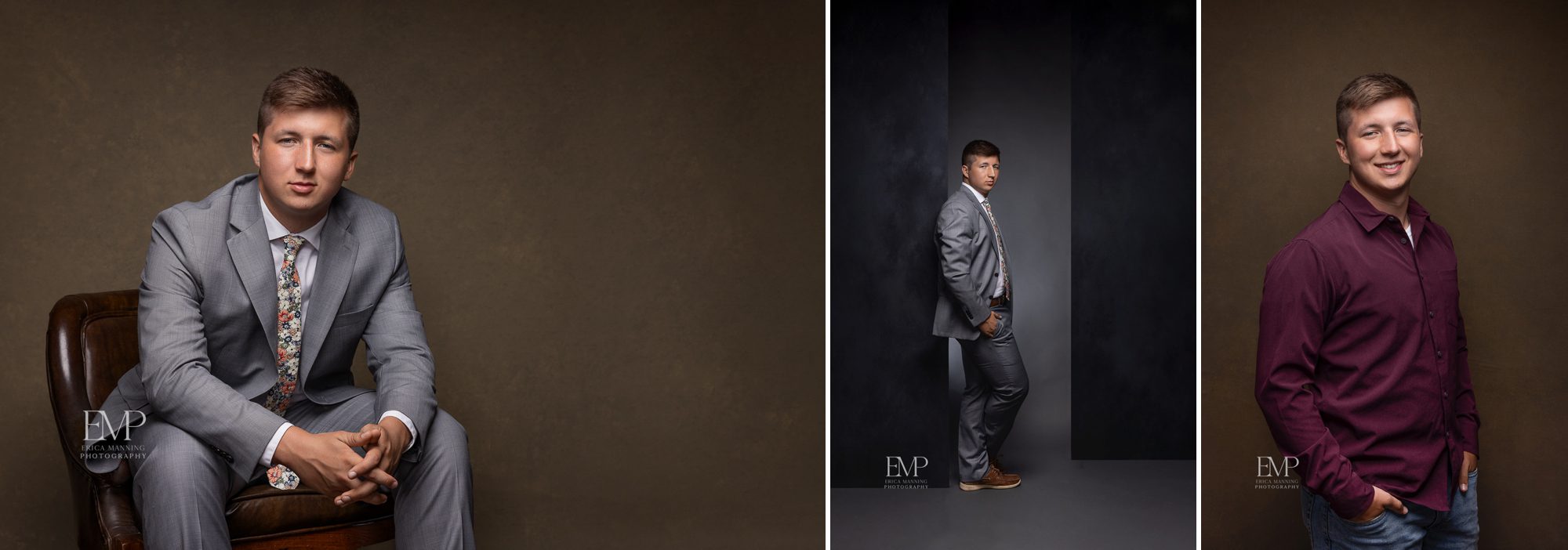 High school senior guy formal studio portraits