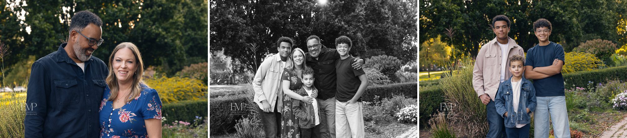 High school senior guy with his family in urban park